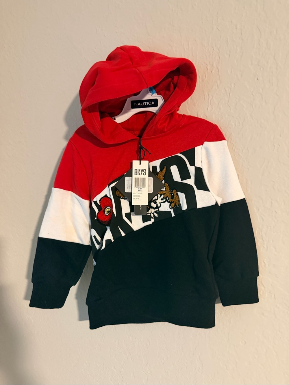 BKYS Toddler Boys 2T Colorblock Graphic Hoodie Red Black White NWT